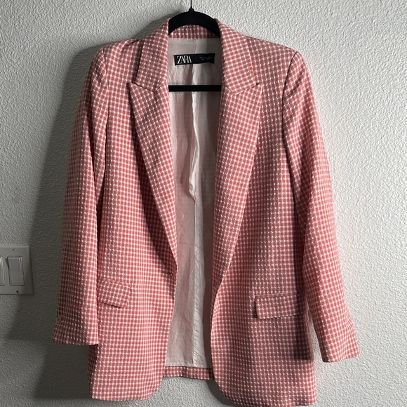 Zara Pink white Checkered Blazer size small Barbiecore - Picture 1 of 8